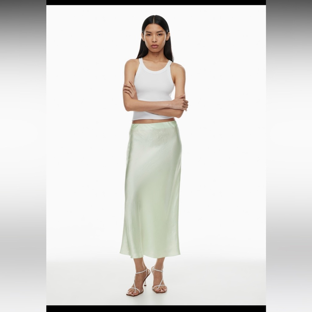 New with tag. Aritzia Babaton Slip Satin Maxi Skirt - Soft Chip Mint. Size 00